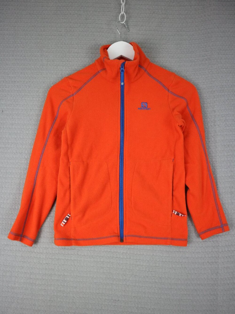 Salmon Zip Up Fleece Jacket Orange Blue Youth Boys Small / medium